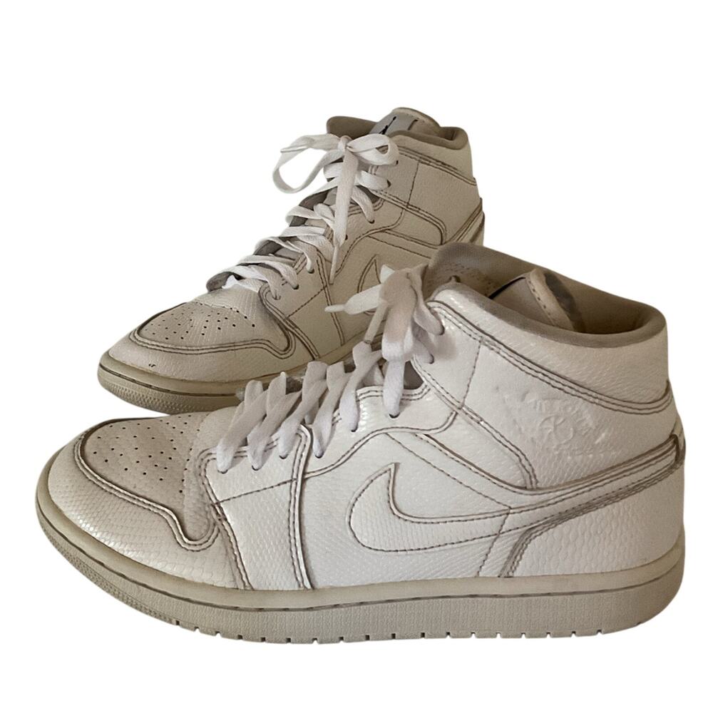 Air Jordan 1 Mid Triple White Women’s 8 Youth 8Y BQ6472-110 Leather Sneakers